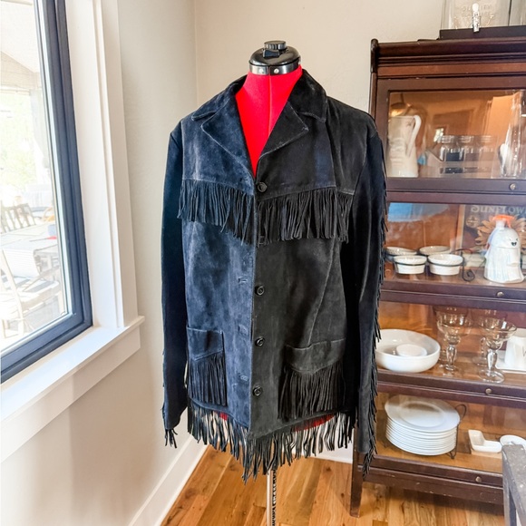 Newport News Jackets & Blazers - Vintage Newport News Black Suede Fringe Jacket Western Boho Cowgirl 100% Leather